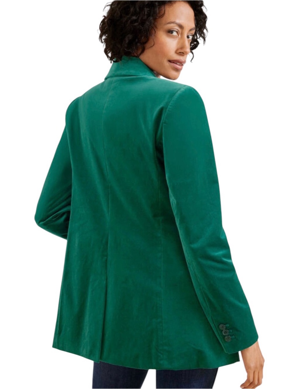 Talbots Emerald Green Velvet Double-Breasted longline lined Blazer size 4 - Picture 2 of 13